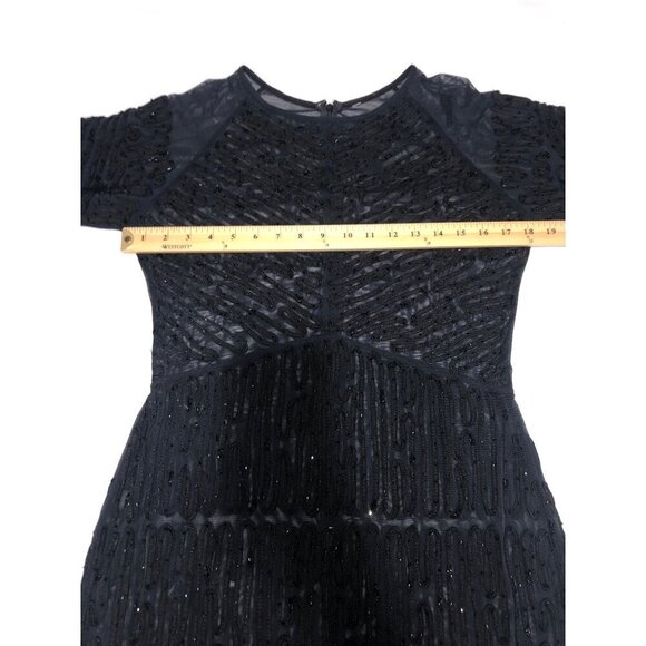 Black Beaded Sheer Mesh Dress Size M Long Sleeve Midi Sheath Goth Retro Whimsy - Picture 5 of 10